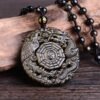 BAGUA 2 Golden Sheen Obsidian Dragon Phoenix Bagua Necklace for Harmony & Blessings
