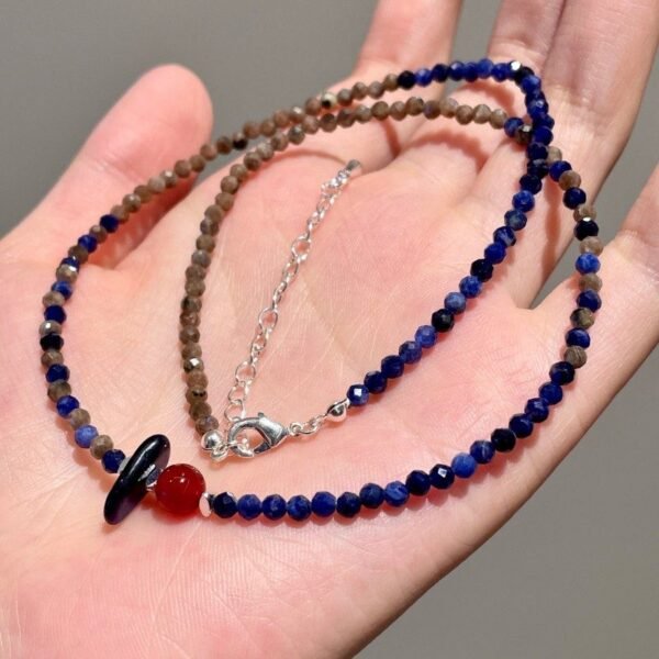 Wisdom & Strength Power Lapis Lazuli Red Agate Blue Crystal Necklace
