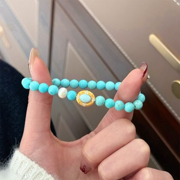 Larimar pearl bracelet 1 Larimar, Turquoise, Pearl 925 Silver Bracelet for Calm & Communication