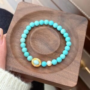 Larimar, Turquoise, Pearl 925 Silver Bracelet for Calm & Communication