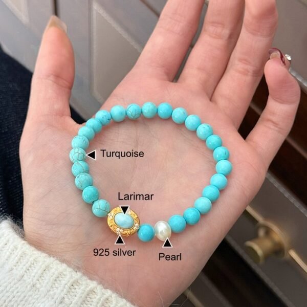 Larimar pearl bracelet Larimar, Turquoise, Pearl 925 Silver Bracelet for Calm & Communication