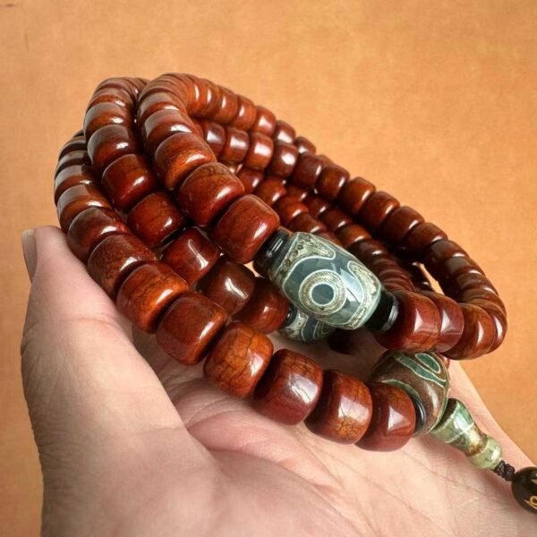 MALA 1 Tibetan Yak Bone 108 Mala with Dzi Bead for Protection