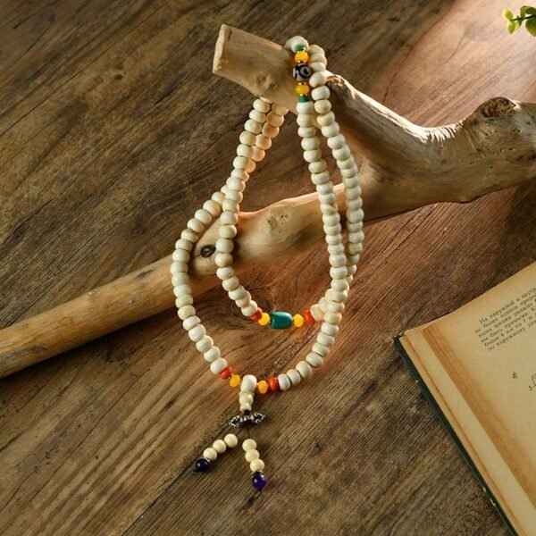 MALA 1 Tibetan Yak Bone 108 Mala with Dzi & Vajra for Protection