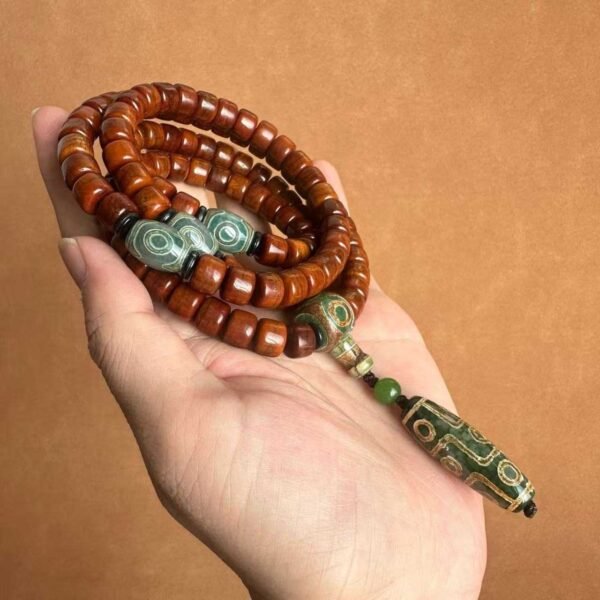 MALA Tibetan Yak Bone 108 Mala with Dzi Bead for Protection