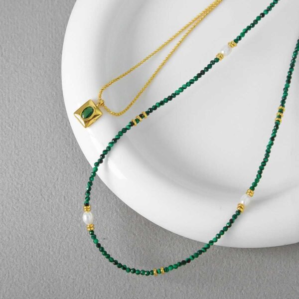 Malachite Square Pendant Necklace - Double Layer Wealth & Protection