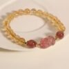 Rutilated Quartz Strawberry Quartz Pixiu Bracelet for Wealth & Love