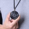 Obsidian Dragon Phoenix Yin Yang Bagua Necklace for Harmony & Protection