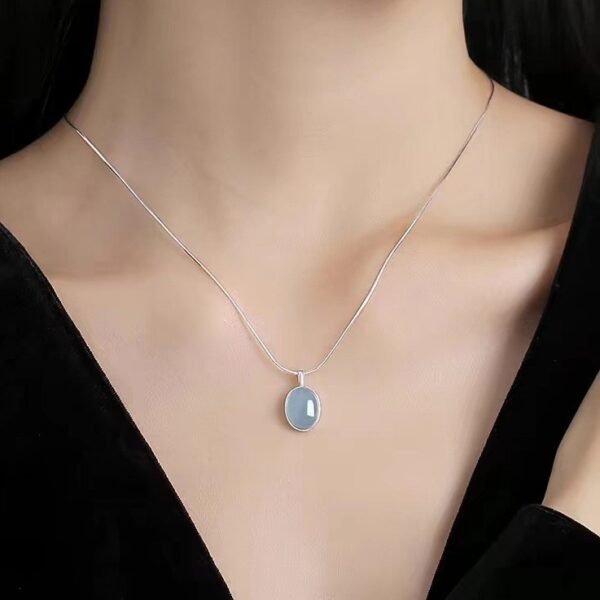 S925 Aquamarine Pendant Necklace for Calm & Communication