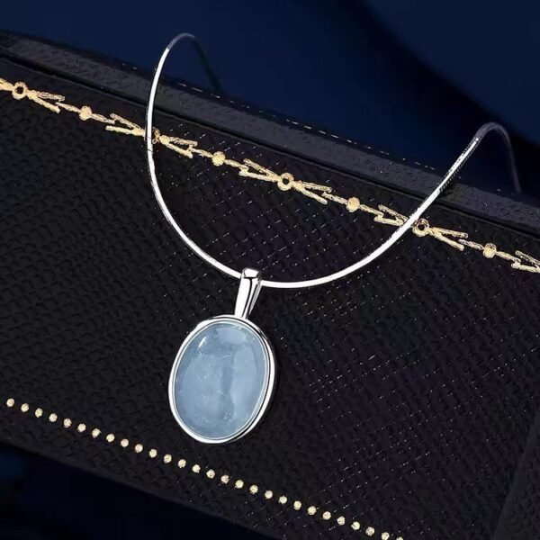 S925 Aquamarine Pendant Necklace for Calm & Communication