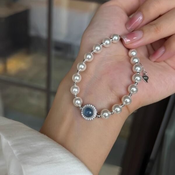 aquamarine pearl bracelet 3 Aquamarine Pearl Bracelet - Throat Chakra & Emotional Balance