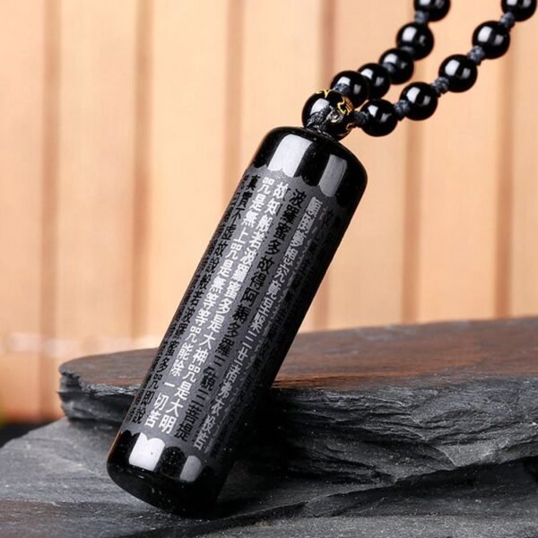 black obsidian 1 Black Obsidian Buddhist Amulet - Heart Sutra Cylinder Pendant for Protection