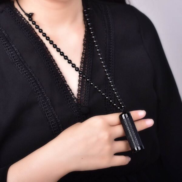 black obsidian 4 Black Obsidian Buddhist Amulet - Heart Sutra Cylinder Pendant for Protection