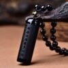 black obsidian 5 Black Obsidian Buddhist Amulet - Heart Sutra Cylinder Pendant for Protection