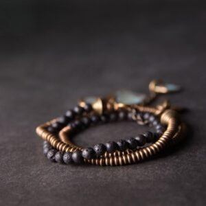 bracelet 1 Volcanic Stone Antique Copper Bracelet for Energy Cleansing