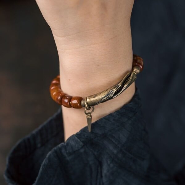 Tibetan Yak Bone Bead Vintage Brass Bracelet for Grounding & Protection