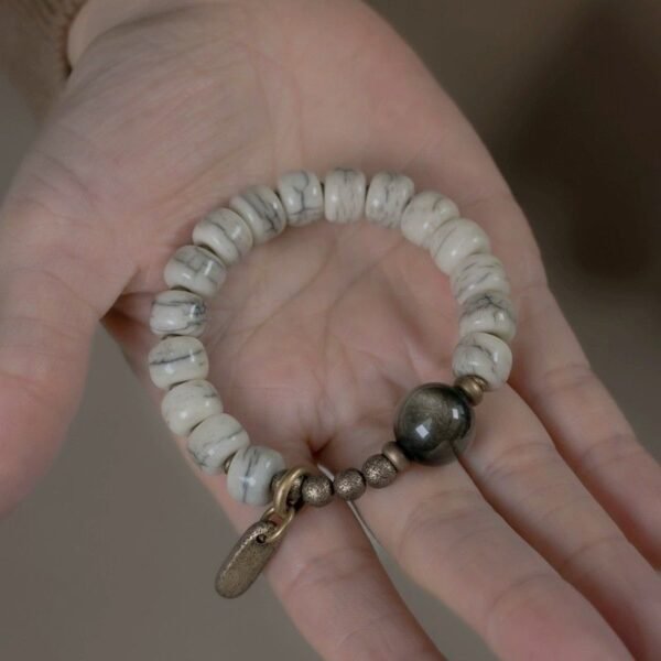 bracelet 2 Tibetan Yak Bone Gold Sheen Obsidian Bracelet with Brass Accents for Grounding & Wealth