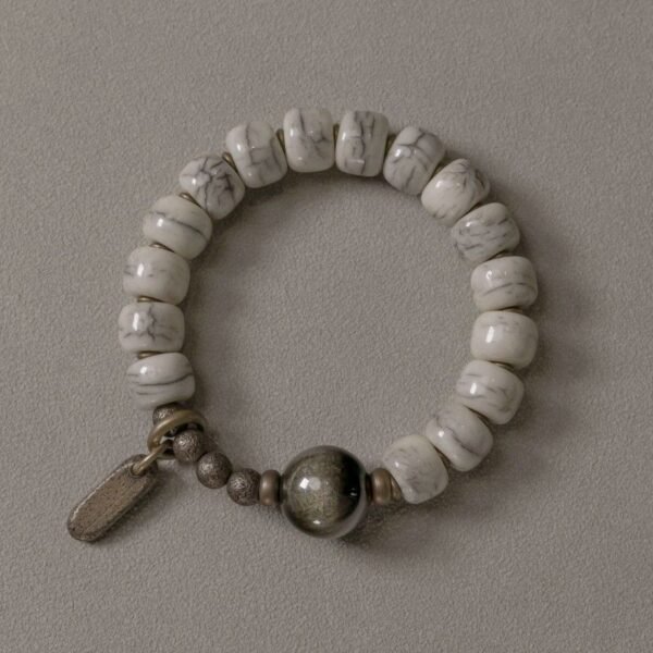 bracelet Tibetan Yak Bone Gold Sheen Obsidian Bracelet with Brass Accents for Grounding & Wealth