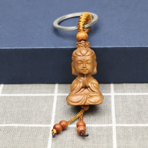 Peach Wood Buddha Guanyin Keychain Set