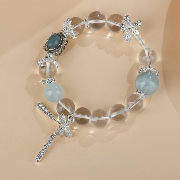 Clear Quartz Aquamarine Bow Bracelet for Clarity & Calm