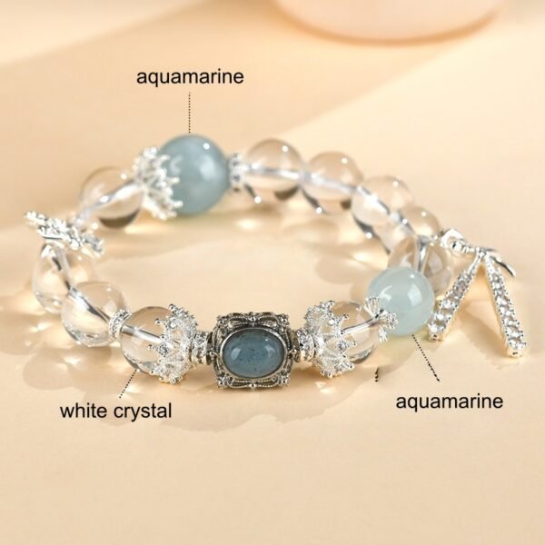 Clear Quartz Aquamarine Bow Bracelet for Clarity & Calm