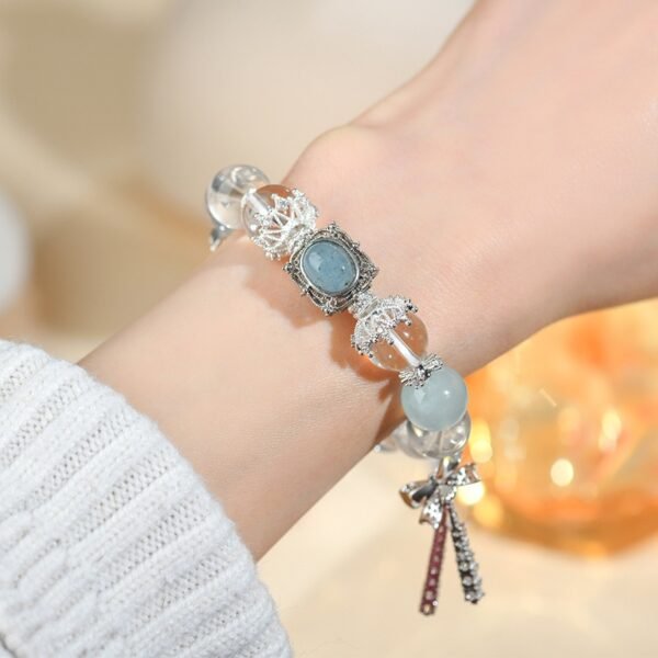 Clear Quartz Aquamarine Bow Bracelet for Clarity & Calm