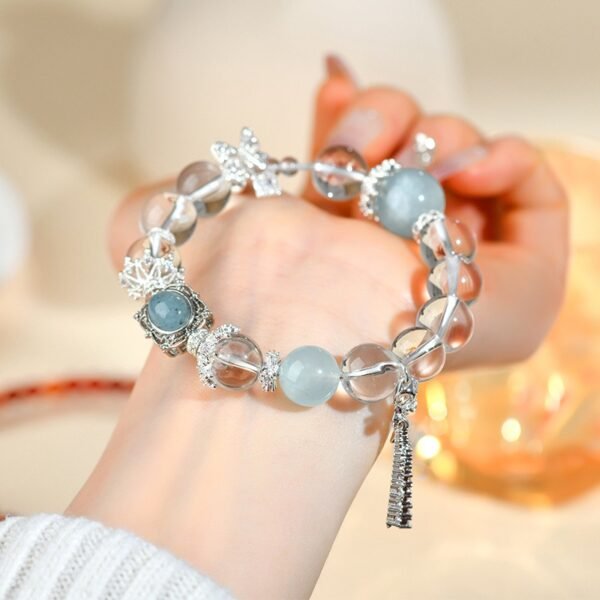 Clear Quartz Aquamarine Bow Bracelet for Clarity & Calm
