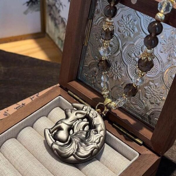 Moon Fox Spirit Necklace - Silver Sheen Obsidian for Protection & Intuition