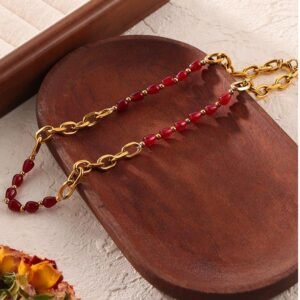 Garnet Titanium Steel Gold Plated Necklace for Protection