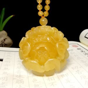 huanglong jade 1 Huanglong Jade Peony Flower Necklace for Wealth & Abundance