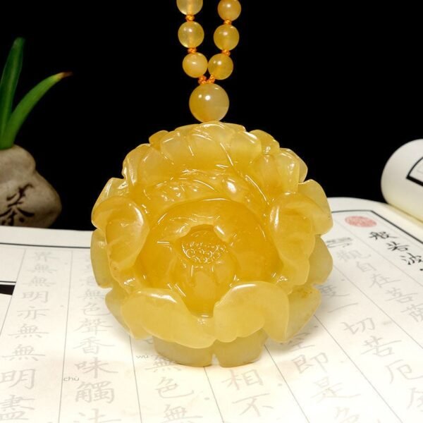 huanglong jade 1 Huanglong Jade Peony Flower Necklace for Wealth & Abundance
