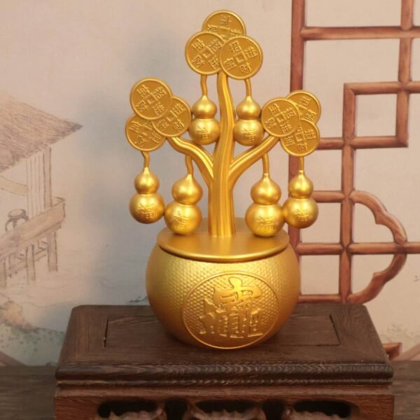 hulu decor Wealth Hulu Gourd Sculpture with "Bafang Lai Cai" Engraving
