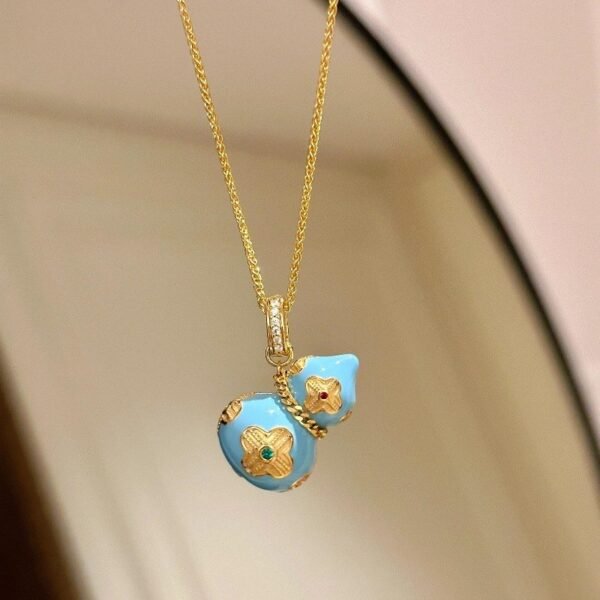 hulu pendant 1 Enamel Four-Leaf Clover Hulu Pendant Necklace for Double Luck & Protection