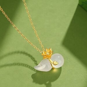S925 Silver Lotus White Chalcedony Hulu Pendant for Health & Spiritual Peace