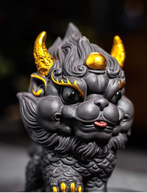 kirin decor 2 Purple Clay Kylin Statue with Bagua Tray for Protection & Energy Balance