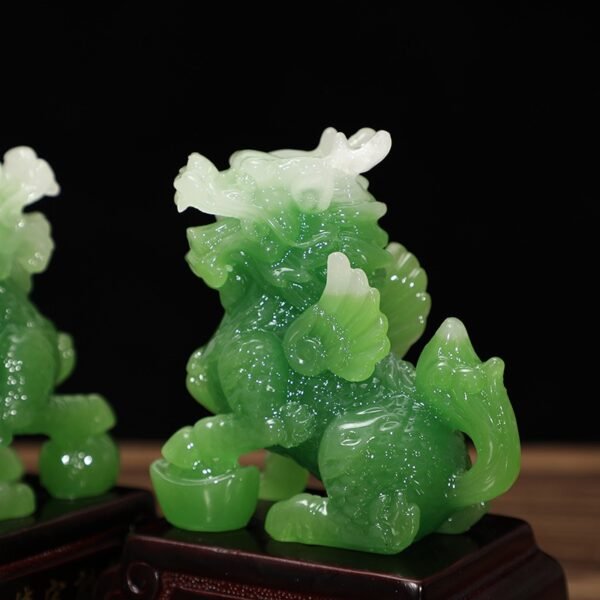 kirin decor Natural Jade Kylin Statue for Auspicious Protection & Blessings