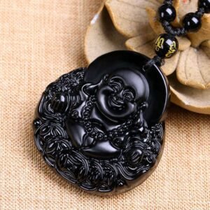 Wealth Buddha Black Obsidian Pendant for Abundance & Prosperity