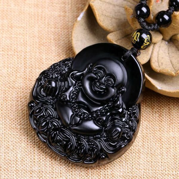 lauging buddha 1 Wealth Buddha Black Obsidian Pendant for Abundance & Prosperity