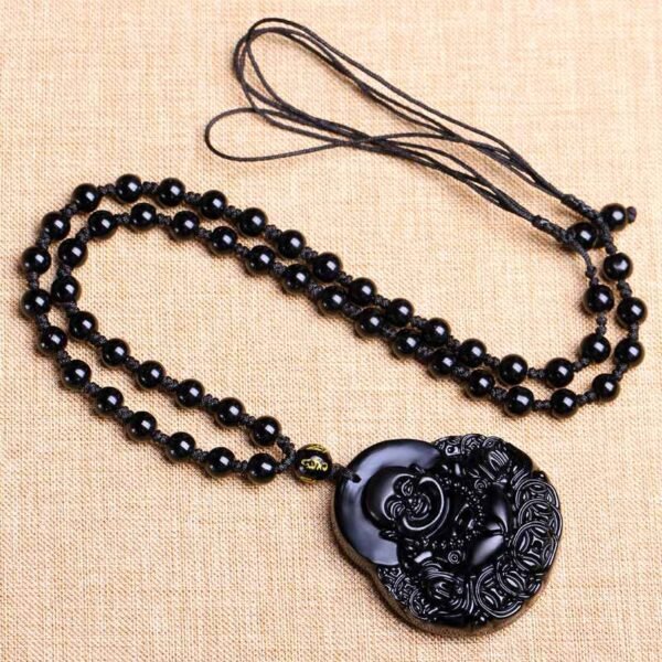 lauging buddha 2 Wealth Buddha Black Obsidian Pendant for Abundance & Prosperity