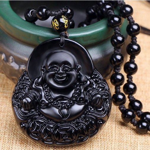 lauging buddha 4 Wealth Buddha Black Obsidian Pendant for Abundance & Prosperity