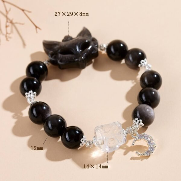 Silver Obsidian Fox Mask Clear Quartz Awakening Lion Bracelet