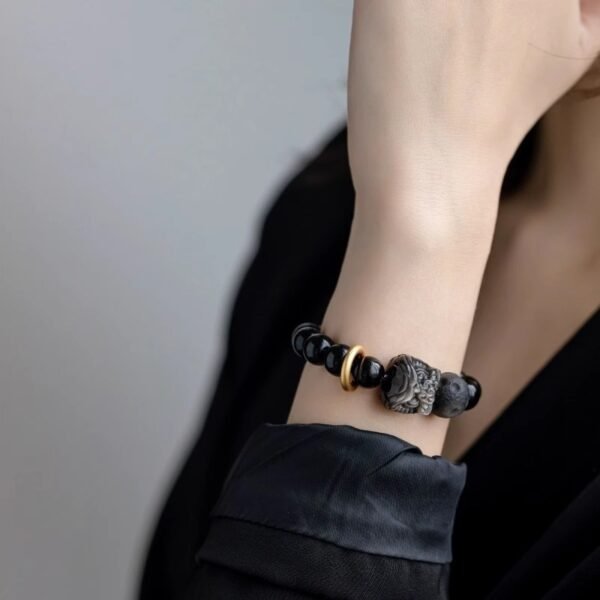 lion dance bracelet 2 Black Obsidian Awakening Lion Bracelet for Protection & Courage