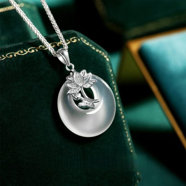 lotus chalcedony necklace 3 Chalcedony Peace Buckle Necklace with Lotus - S925 Sterling Silver