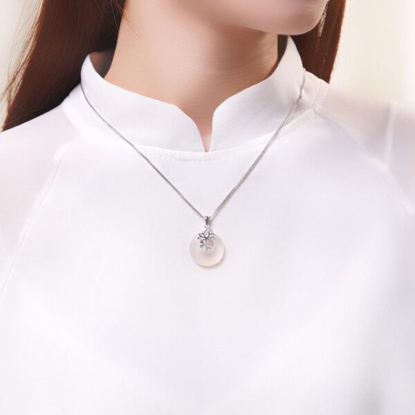 lotus chalcedony necklace 4 Chalcedony Peace Buckle Necklace with Lotus - S925 Sterling Silver