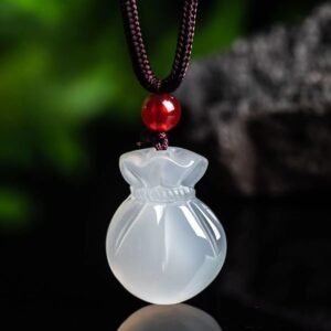 White Chalcedony Lucky Bag Necklace for Blessings & Good Fortune