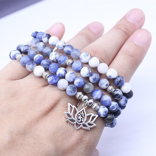108 Blue Howlite Mala with Lotus Pendant for Calm