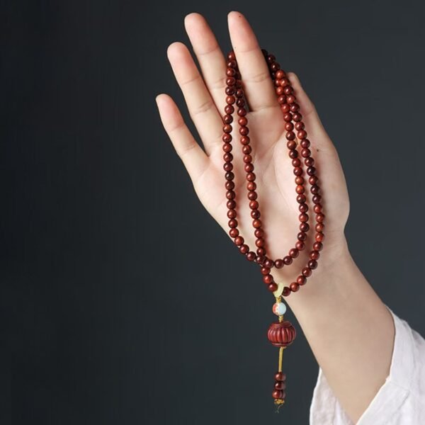 mala bead 1 108 Red Sandalwood Mala Pumpkin Pendant for Abundance & Family Blessings