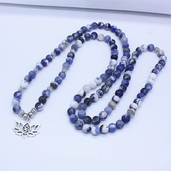 108 Blue Howlite Mala with Lotus Pendant for Calm