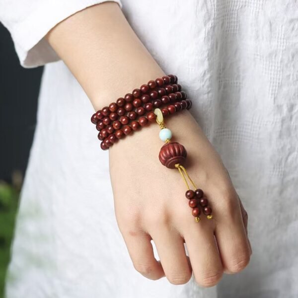 mala bead 2 108 Red Sandalwood Mala Pumpkin Pendant for Abundance & Family Blessings