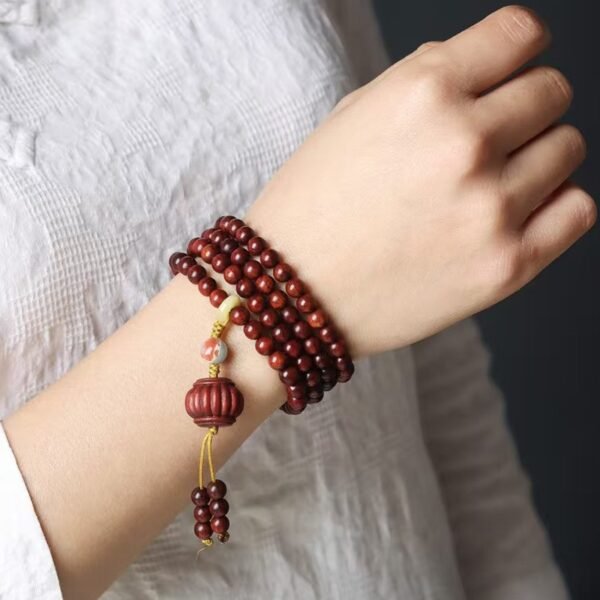 mala bead 3 108 Red Sandalwood Mala Pumpkin Pendant for Abundance & Family Blessings