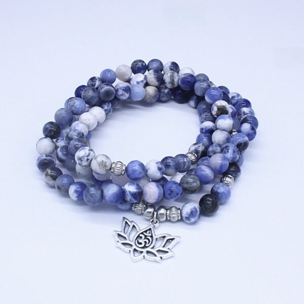 108 Blue Howlite Mala with Lotus Pendant for Calm